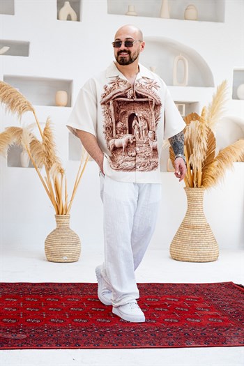 Desenli Dubble Hürrem Kumaş Oversize Gömlek (GM123)