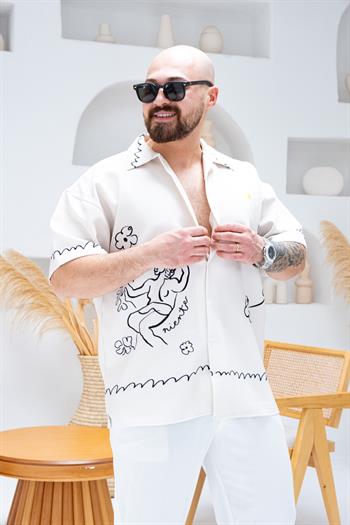 Desenli Dubble Hürrem Kumaş Oversize Gömlek (GM69)