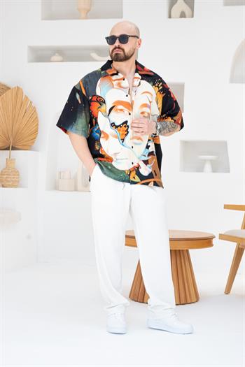 Desenli Dubble Hürrem Kumaş Oversize Gömlek (GM86)