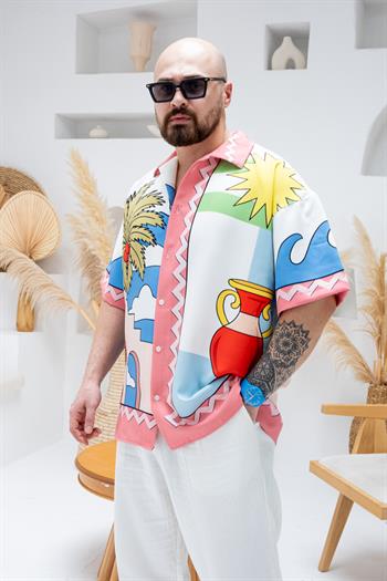 Desenli Dubble Hürrem Kumaş Oversize Gömlek (GM94)