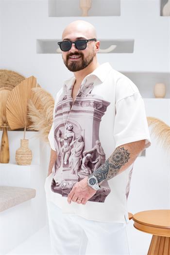 Desenli Dubble Hürrem Kumaş Oversize Gömlek (GM70)
