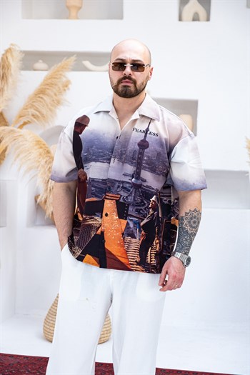 Desenli Dubble Hürrem Kumaş Oversize Gömlek (GM110)