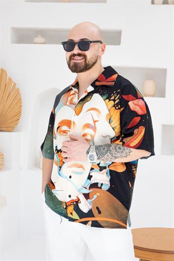 Desenli Dubble Hürrem Kumaş Oversize Gömlek (GM86)