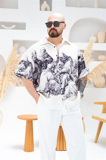 Desenli Dubble Hürrem Kumaş Oversize Gömlek (GM74)