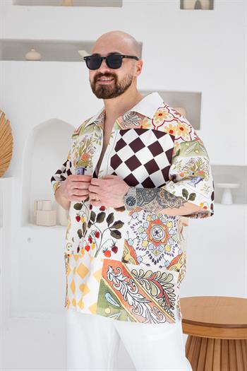 Desenli Dubble Hürrem Kumaş Oversize Gömlek (GM85)