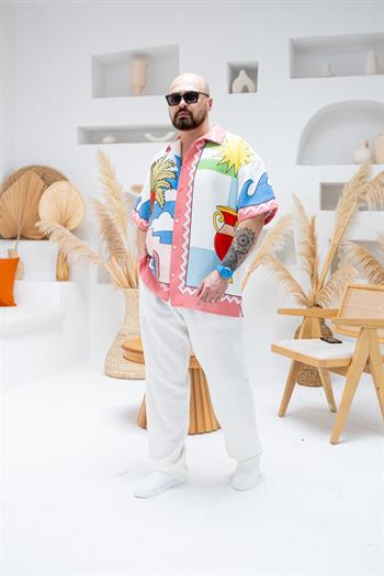 Desenli Dubble Hürrem Kumaş Oversize Gömlek (GM94)