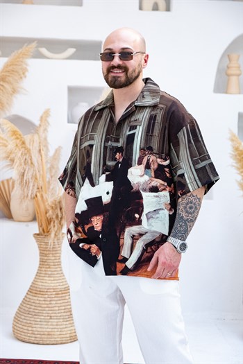 Desenli Dubble Hürrem Kumaş Oversize Gömlek (GM113)