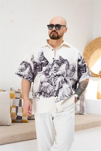 Desenli Dubble Hürrem Kumaş Oversize Gömlek (GM74)