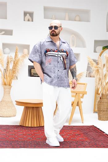 Desenli Dubble Hürrem Kumaş Oversize Gömlek (GM101)