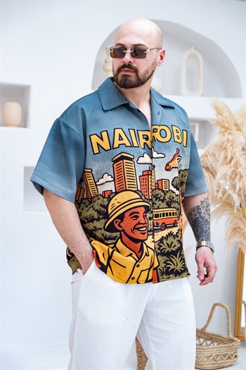 Desenli Dubble Hürrem Kumaş Oversize Gömlek (GM112)