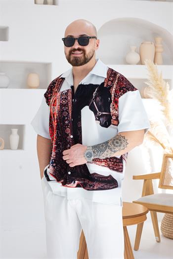 Desenli Dubble Hürrem Kumaş Oversize Gömlek (GM87)