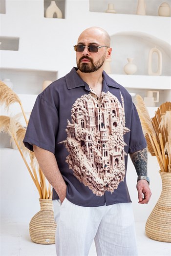 Desenli Dubble Hürrem Kumaş Oversize Gömlek (GM124)