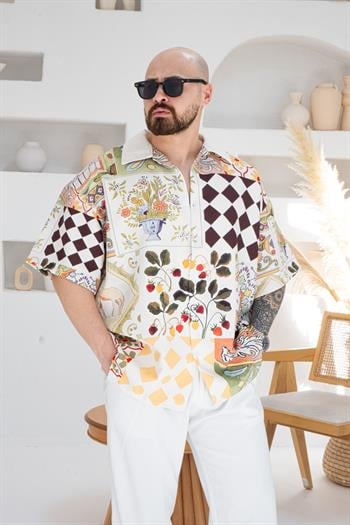 Desenli Dubble Hürrem Kumaş Oversize Gömlek (GM85)