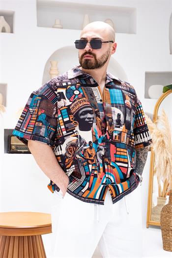Desenli Dubble Hürrem Kumaş Oversize Gömlek (GM103)
