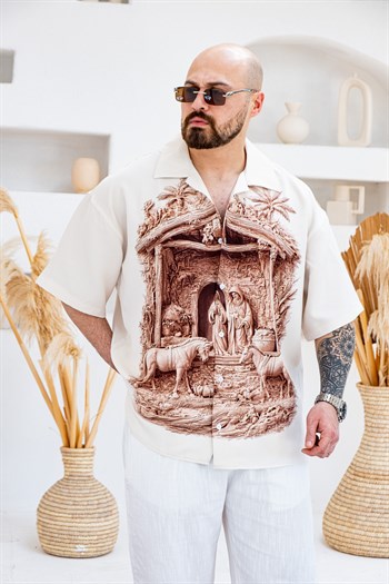 Desenli Dubble Hürrem Kumaş Oversize Gömlek (GM123)