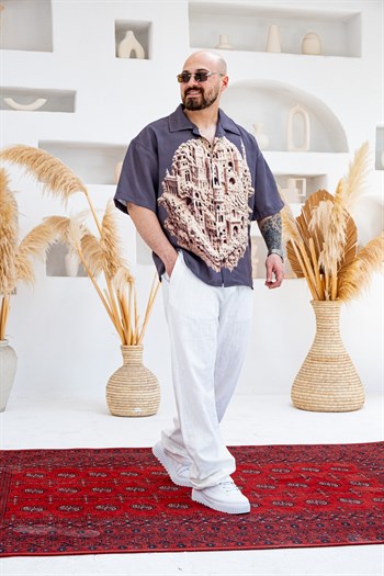 Desenli Dubble Hürrem Kumaş Oversize Gömlek (GM124)