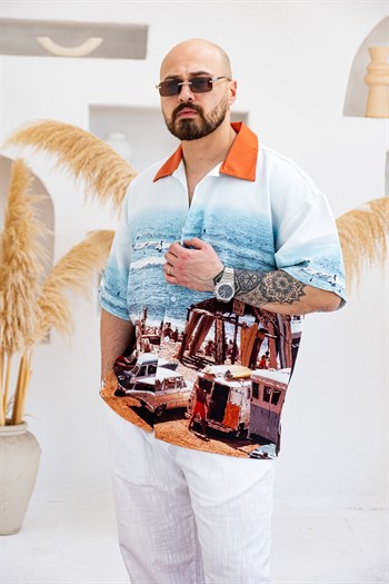 Desenli Dubble Hürrem Kumaş Oversize Gömlek (GM122)