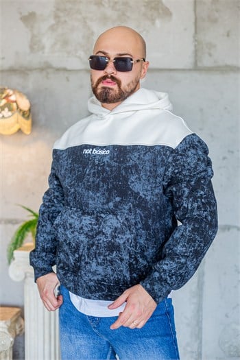 Dokulu Desenli Kapüşonlu Rahat Kesim Sweatshirt (SVTS107)
