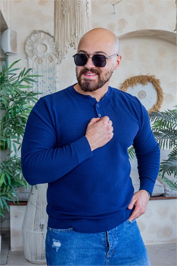 Düğme Detaylı Henley Yaka Erkek Triko Kazak (SVTL109)