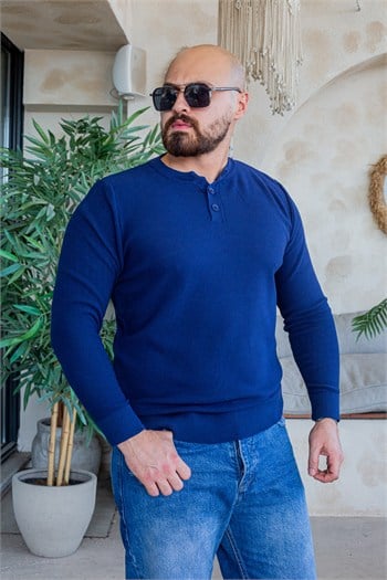 Düğme Detaylı Henley Yaka Erkek Triko Kazak (SVTL109)