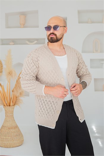 Düğmeli Desenli Mevsimlik Erkek Hırka (MEVK62)