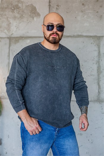 Düşük Omuzlu Dokulu Rahat Kesim Triko Sweatshirt (SVTS108)