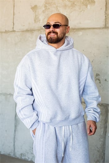 Erkek Şerit Detaylı Oversize Kapüşonlu Alt Üst Eşofman Takımı (TKMG64)