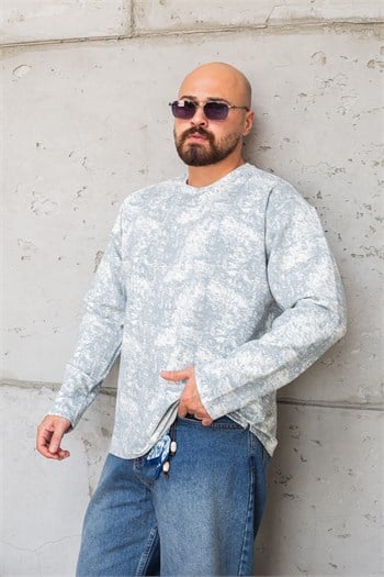 Eskitme Efektli Bisiklet Yaka Oversize Sweatshirt (SVTB97)