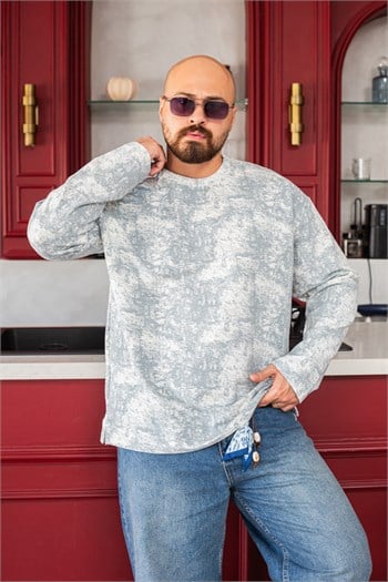 Eskitme Efektli Bisiklet Yaka Oversize Sweatshirt (SVTB97)