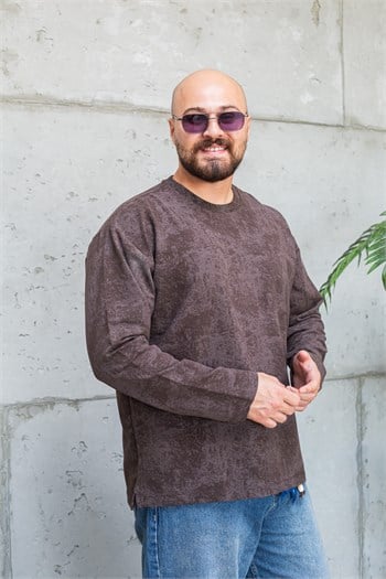 Eskitme Efektli Bisiklet Yaka Oversize Sweatshirt (SVTKA97)