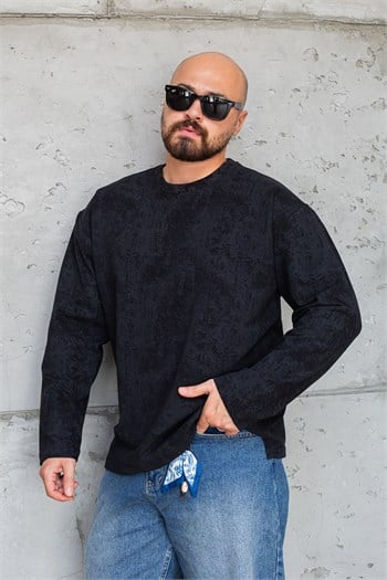 Eskitme Efektli Bisiklet Yaka Oversize Sweatshirt (SVTS97)