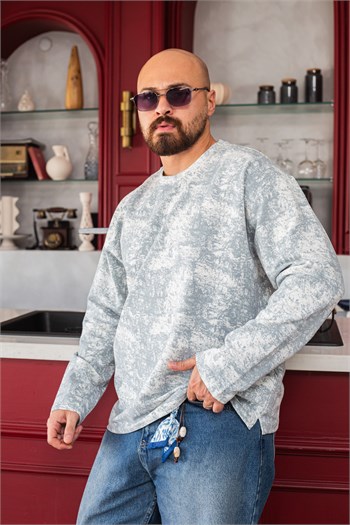 Eskitme Efektli Bisiklet Yaka Oversize Sweatshirt (SVTB97)