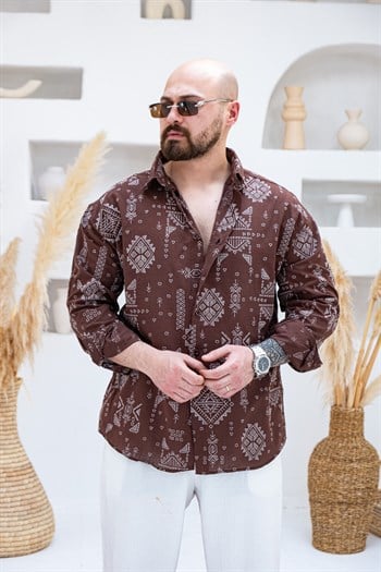 Etnik Desen Baskılı Rahat Kalıp Gömlek (GMKA118)