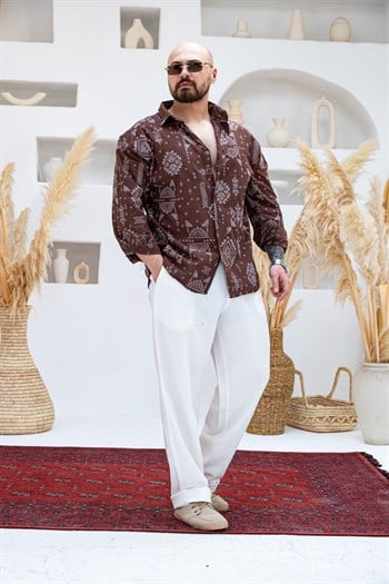 Etnik Desen Baskılı Rahat Kalıp Gömlek (GMKA118)