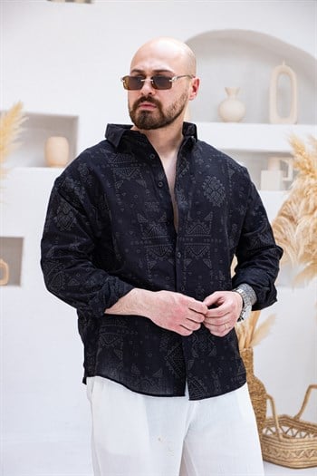 Etnik Desen Baskılı Rahat Kalıp Gömlek (GMS118)