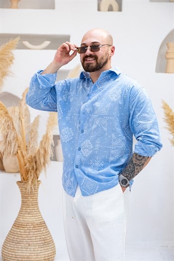 Etnik Desen Baskılı Rahat Kalıp Gömlek (GMM118)