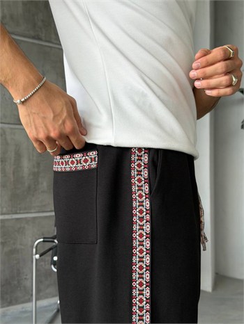 Etnik Desen Şeritli Geniş Paça Erkek Eşofman Altı (JGS77)