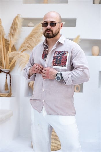 Etnik Desenli Cepli Rahat Kalıp Gömlek (GMK115)