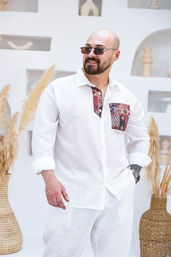Etnik Desenli Cepli Rahat Kalıp Gömlek (GMB115)
