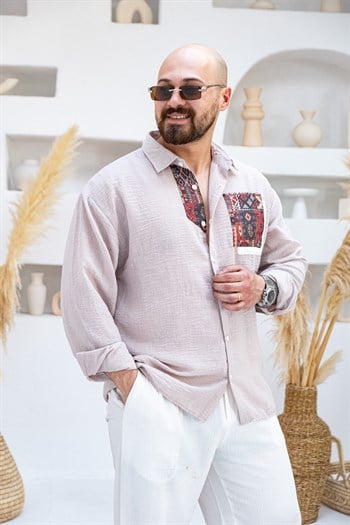 Etnik Desenli Cepli Rahat Kalıp Gömlek (GMK115)