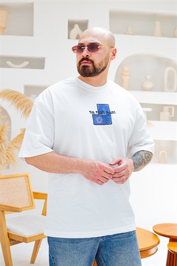 Far From Basic Halı Desen Yamalı Oversize Bisiklet Yaka T-Shirt (TSB85)