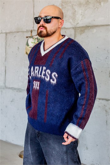 Fearless Yazılı Oversize Çizgili Triko (SVTM116)