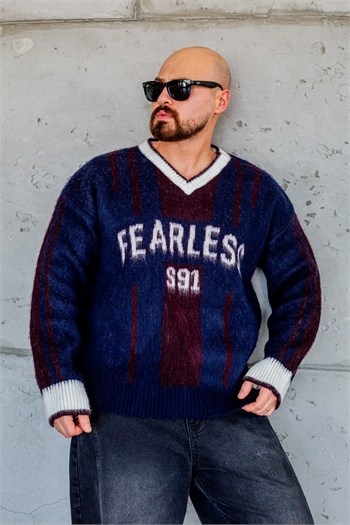 Fearless Yazılı Oversize Çizgili Triko (SVTM116)