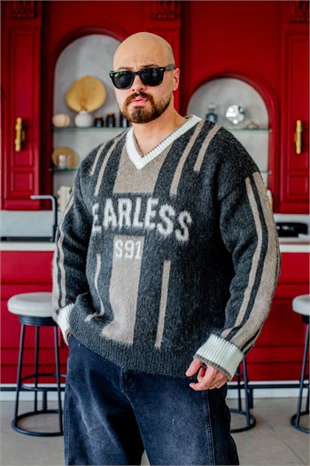 Fearless Yazılı Oversize Çizgili Triko (SVTK116)