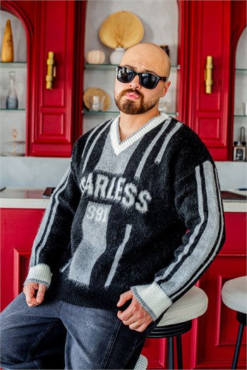 Fearless Yazılı Oversize Çizgili Triko (SVTS116)