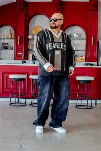 Fearless Yazılı Oversize Çizgili Triko (SVTK116)