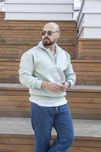 Fermuarlı Oversize Şardonlu Sweatshirt (SVTY21)