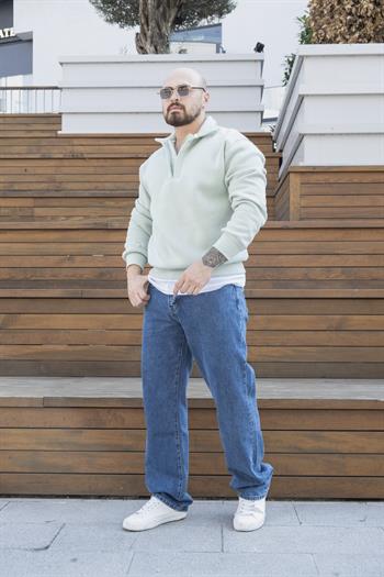 Fermuarlı Oversize Şardonlu Sweatshirt (SVTY21)