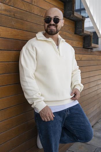 Fermuarlı Oversize Şardonlu Sweatshirt (SVTB21)