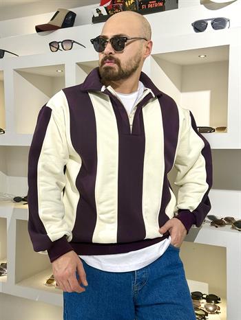 Fermuarlı Polo Yaka Oversize Sweatshirt (SVTMO62)